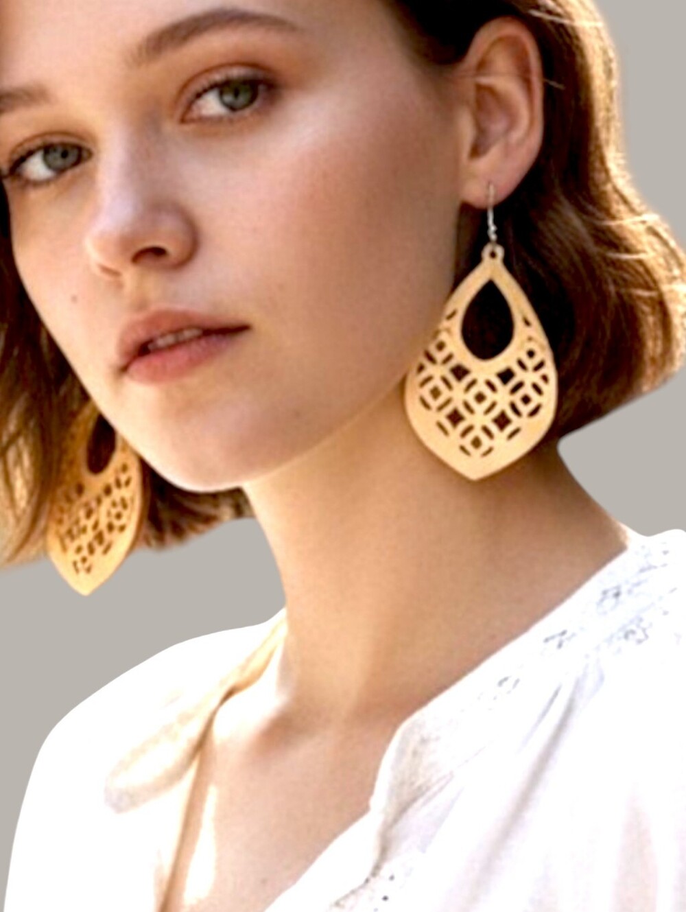 😎💛4/$20 Yellow Teardrop Cutout Earrings Large Statement Wood Look Made OfResin